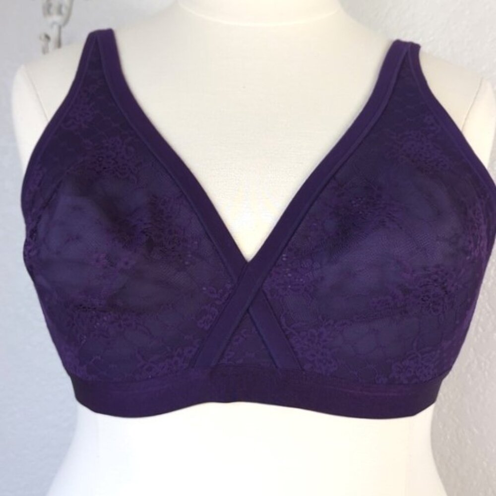 🌷Cacique 46C Bra Unlined Full Coverage No- Wire Purple Lace Overlay